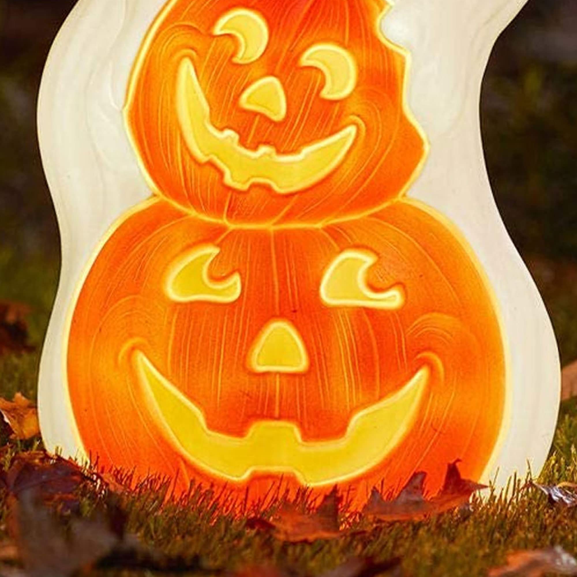 Union Products 56480 60-Watt Light Up Ghost and Pumpkin Halloween Outdoor Garden Statue Decoration Made from Blow-Molded Plastic, White/Orange