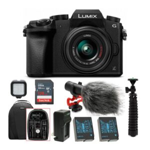 panasonic lumix g7 mirrorless digital camera (black) bundle with 128gb memory card and accessories