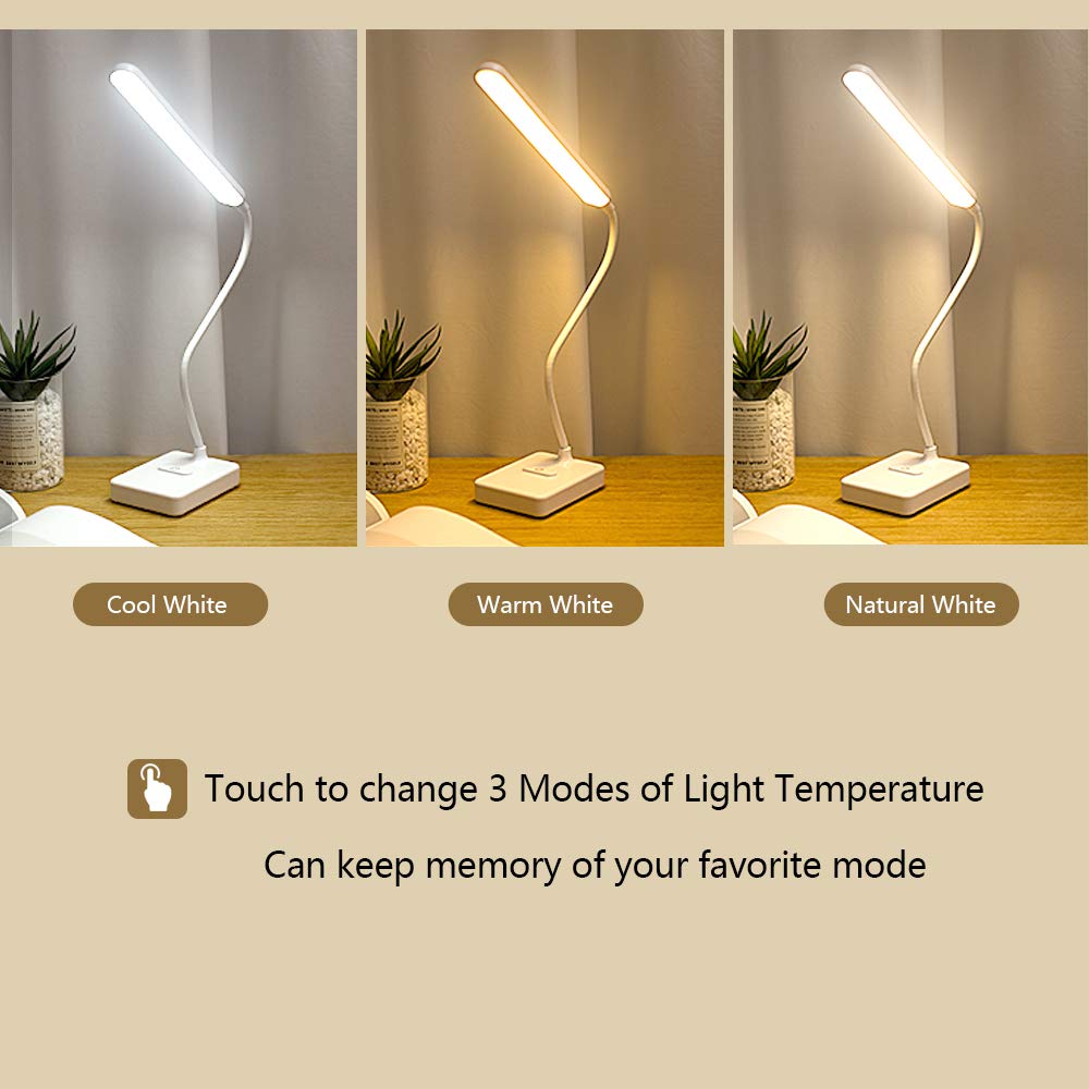 MAYTHANK Cordless Desk Table Lamp Reading Light Rechargeable Battery 2200m,Touch 3 LED Modes,Dimmable,Small,Gooseneck, Highest 17.7",Lamp for Kids Bedroom Bedside