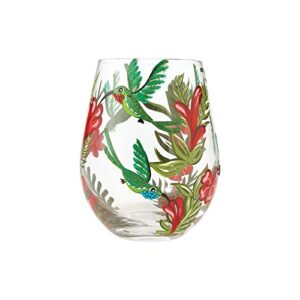 Enesco 6001313 Designs by Lolita “Hummingbird” Hand-painted Artisan, 20 oz. Stemless Wine Glass, Multicolor