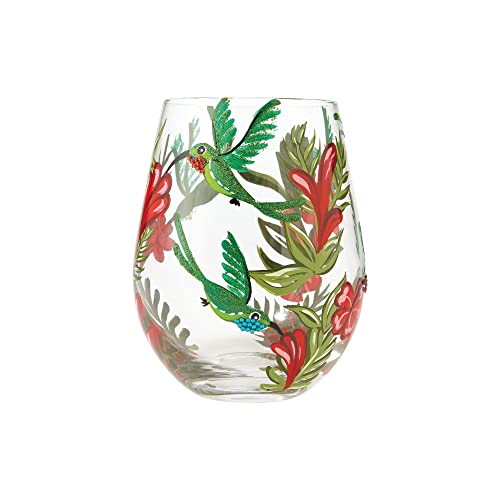 Enesco 6001313 Designs by Lolita “Hummingbird” Hand-painted Artisan, 20 oz. Stemless Wine Glass, Multicolor