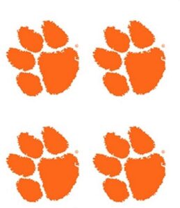 clemson university tigers – waterless peel & stick temporary spirit tattoos – 4-piece – orange tiger paw print logo