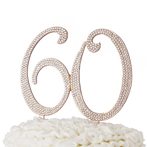 Ella Celebration 60 Cake Topper for 60th Birthday or Anniversary Rose Gold Rhinestone Party Supplies & Decoration Ideas (Rose Gold)