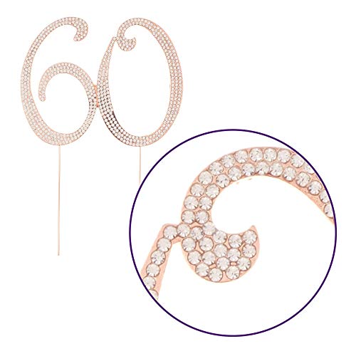 Ella Celebration 60 Cake Topper for 60th Birthday or Anniversary Rose Gold Rhinestone Party Supplies & Decoration Ideas (Rose Gold)