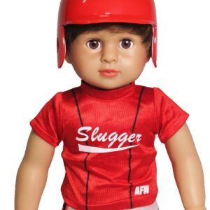 American Fashion World Red Baseball Uniform for 18-Inch Dolls | Accessories Included | Premium Quality & Trendy Design | Dolls Clothes | Outfit Fashions for Dolls for Popular Brands