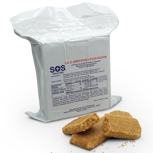 SOS Food Labs, Inc. 185000825 S.O.S. Rations Emergency 3600 Calorie Food bar - 3 Day/ 72 Hour Package with 5 Year Shelf Life, 5" Height, 2" Wide, 4.5" Length