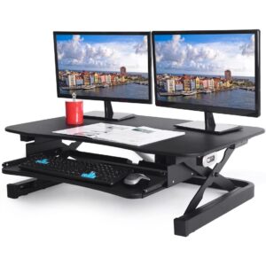 apexdesk zt series height adjustable sit to stand electric desk converter, 2-tier design with large 36x24 upper work surface and lower keyboard tray deck (electric riser, black)
