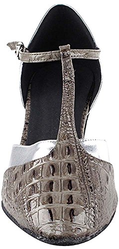 Women's Ballroom Dance Shoes Tango Wedding Salsa Dance Shoes Grey Croc & Silver Trim Sera3551EB Comfortable - Very Fine 2.5" Heel 6.5 M US [Bundle of 5]