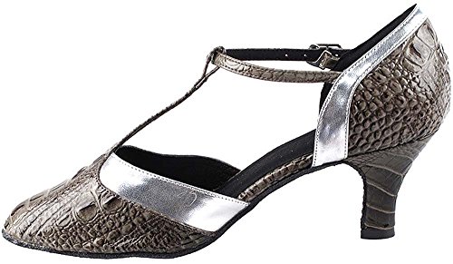 Women's Ballroom Dance Shoes Tango Wedding Salsa Dance Shoes Grey Croc & Silver Trim Sera3551EB Comfortable - Very Fine 2.5" Heel 6.5 M US [Bundle of 5]