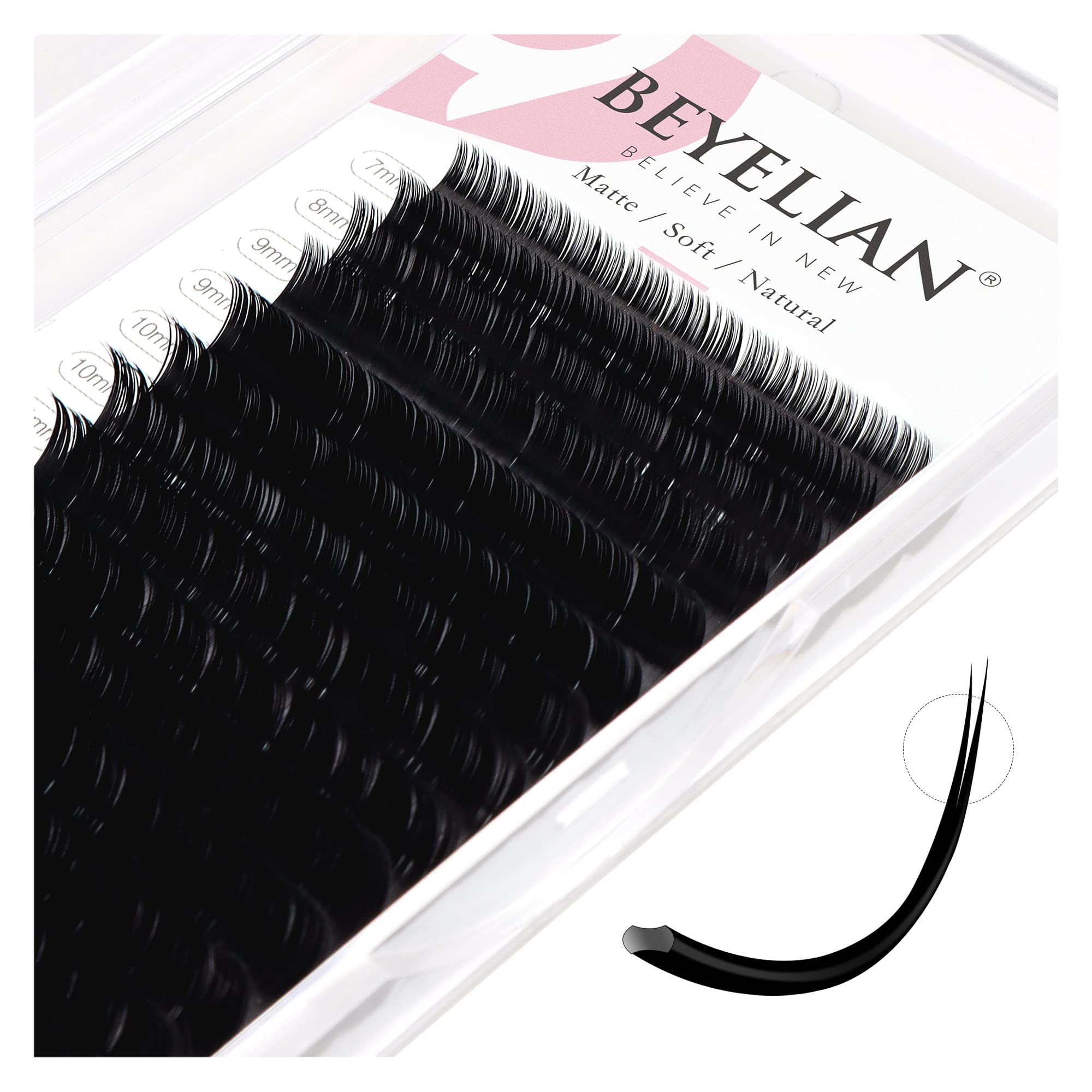 BEYELIAN Eyelash Extensions, Individual Lashes, 0.15mm C Curl 7-15mm Super Matte Classic Lash Extensions, Ellipse Flat Eyelash Extension, Mixed Tray for Professional Salon Use