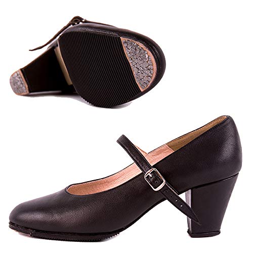 Miguelito 1600 Women's Flamenco Dance Shoes with Nails, Leather, 2.5" Heel, 7 US, 24.5 MX, Black