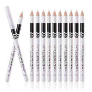 white eyeliner pencils professional use as highlighter, soft, waterproof, long-lasting eyeshadow, eye brightener, beauty makeup tools (12pcs)