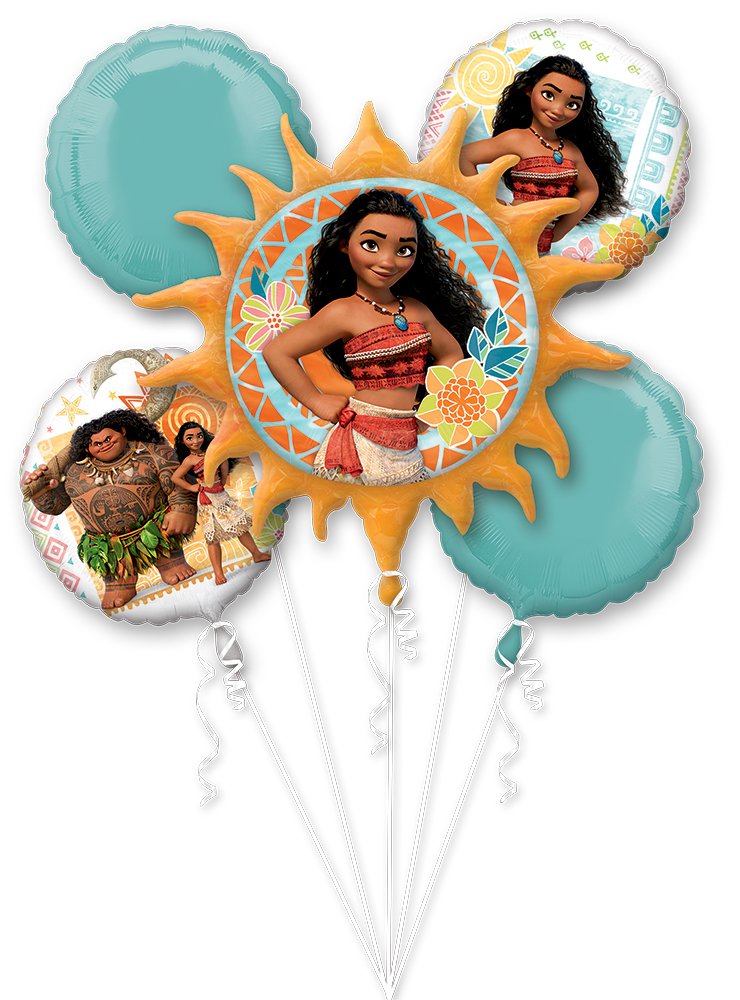 Anagram Moana Balloon Bouquet, includes 5 Foil Balloons, Licensed, Blue/Orange