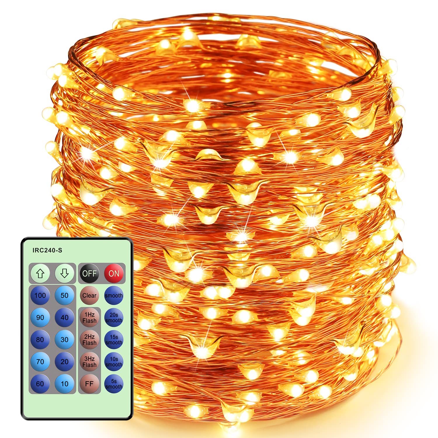 ZAECANY Outlet LED String Lights with Remote Control 99ft with 300 LEDs Dimmable Fairy String Lights for Bedroom,Trees, Indoor/Outdoor Copper String Lights for Birthday, Wedding,Party Warm White