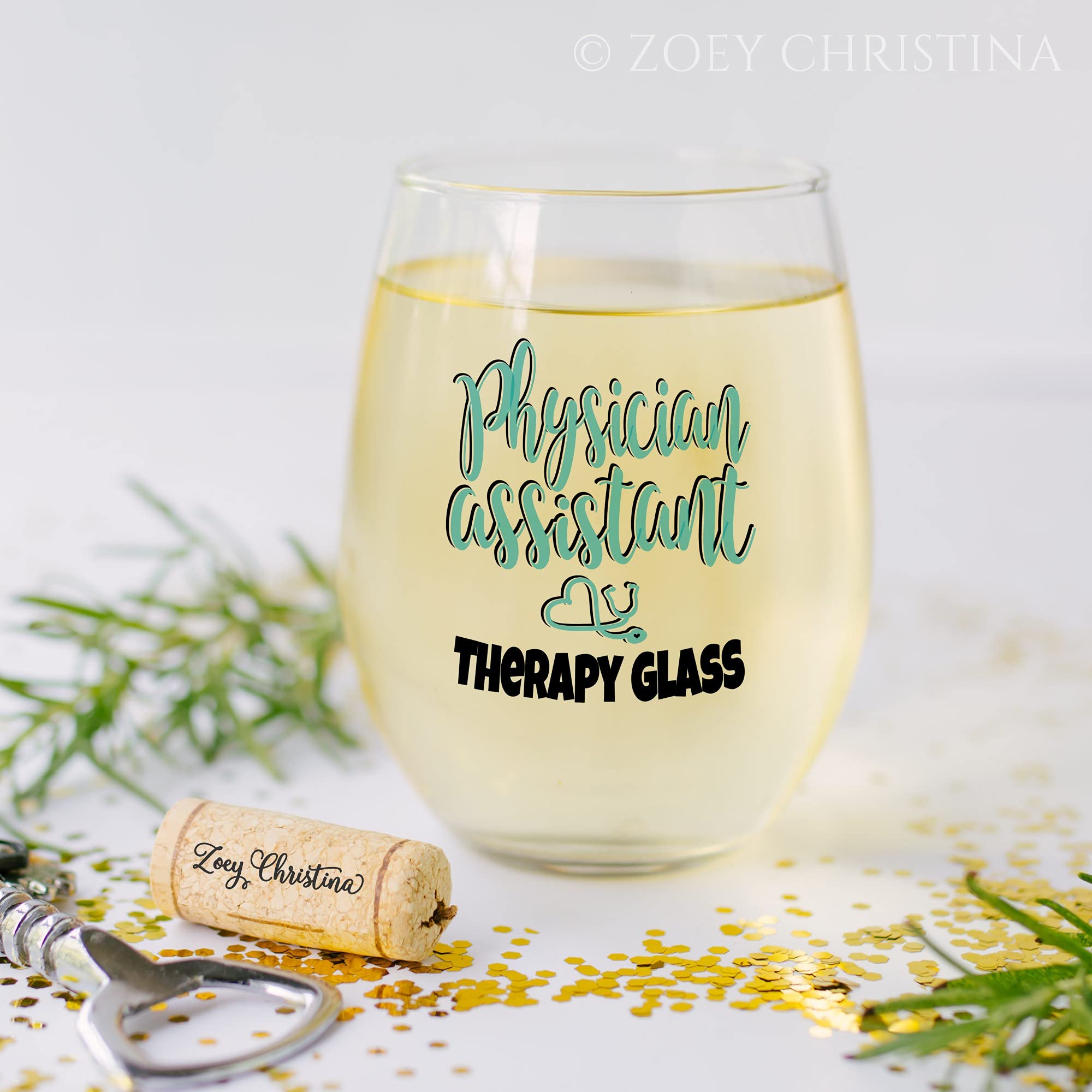 Zoey Christina Physician Assistant Therapy Glass Funny Gifts for Her PA Women Large 18 Ounce Stemless Wine Glass 0022