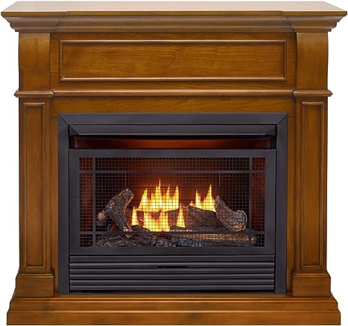 Duluth Forge Dual Fuel Ventless Gas Fireplace System with Mantle, Remote Control, 5 Fire Logs, Use with Natural Gas or Liquid Propane, 26000 BTU, Heats up to 1350 Sq. Ft., Apple Spice