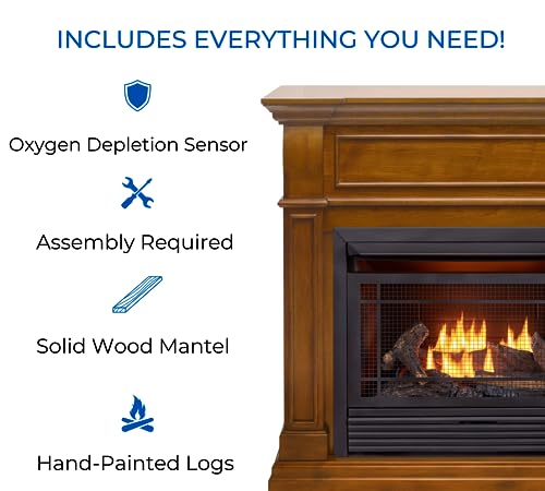 Duluth Forge Dual Fuel Ventless Gas Fireplace System with Mantle, Remote Control, 5 Fire Logs, Use with Natural Gas or Liquid Propane, 26000 BTU, Heats up to 1350 Sq. Ft., Apple Spice