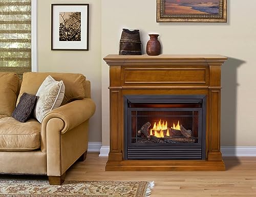 Duluth Forge Dual Fuel Ventless Gas Fireplace System with Mantle, Remote Control, 5 Fire Logs, Use with Natural Gas or Liquid Propane, 26000 BTU, Heats up to 1350 Sq. Ft., Apple Spice