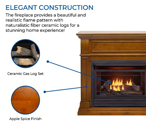 Duluth Forge Dual Fuel Ventless Gas Fireplace System with Mantle, Remote Control, 5 Fire Logs, Use with Natural Gas or Liquid Propane, 26000 BTU, Heats up to 1350 Sq. Ft., Apple Spice