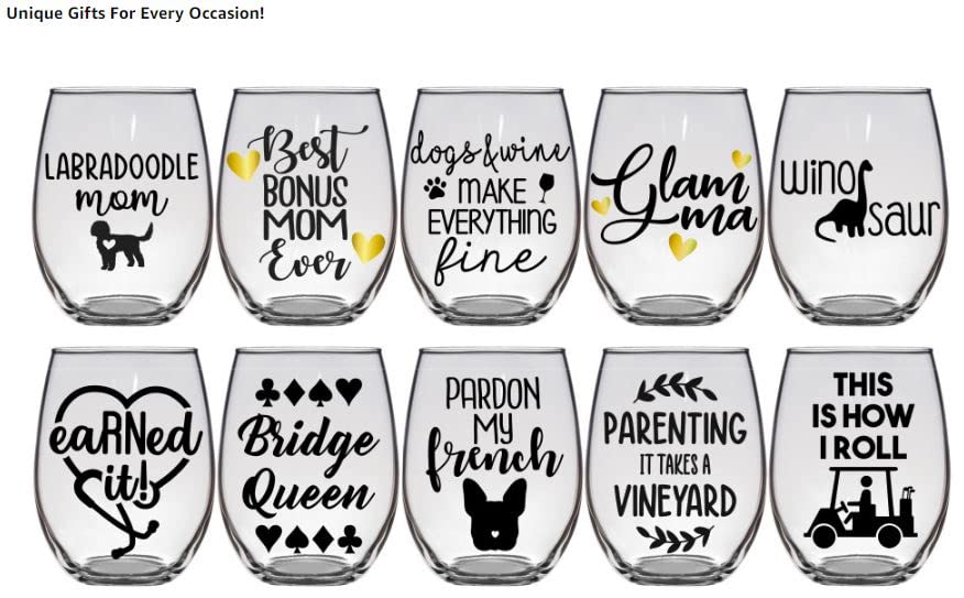 Bridge Card Game Player Prize - Bridge Queen - Gift for Grandma - Premium 21oz Stemless Wine Glass