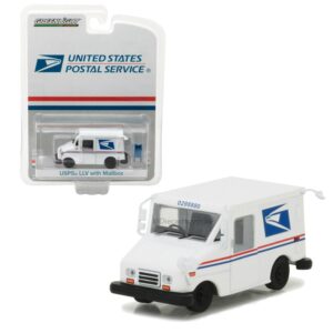 greenlight 29888 united states postal service (usps) long live postal mail delivery vehicle (llv) with mailbox accessory hobby exclusive 1/64 diecast model car by, white
