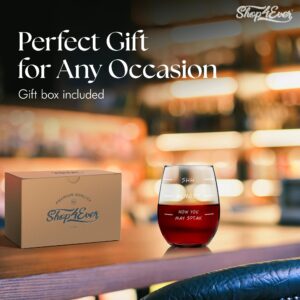 shop4ever Shh - Almost - Now You May Speak Laser Engraved Stemless Wine Glass 15 oz. Gift for Mom Sister Bestfriend Coworker