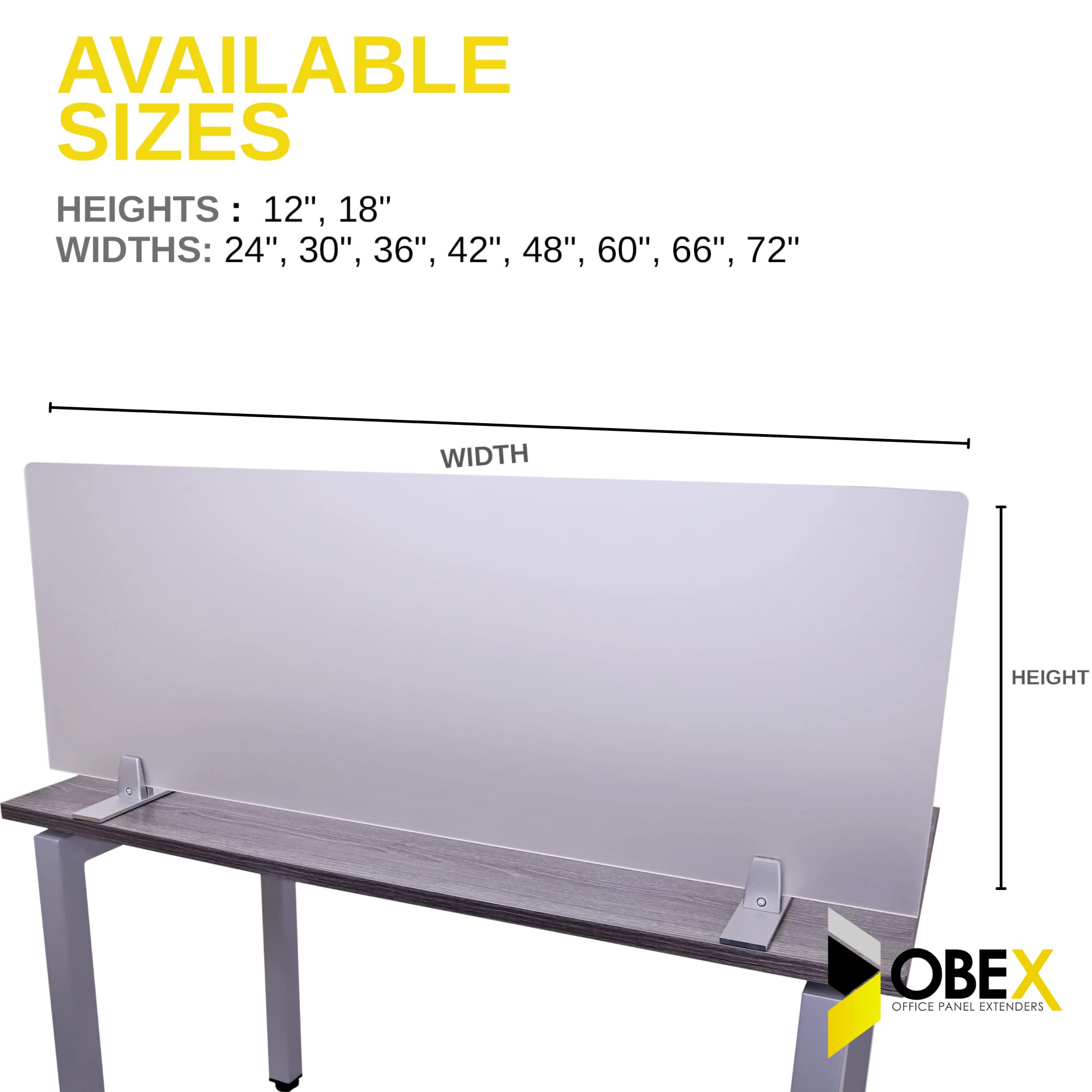 Obex Acrylic Free Standing Screen, Divider for Desk Privacy Home & Office Partitions for Table Top Workstation, Portable Cubicle Panel for Work, 12" X 36", Frosted