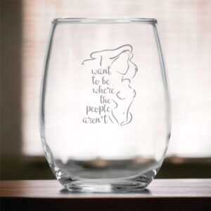 I Want to be Where the People Aren't Funny Mermaid Gift Birthday Present Anniversary Gifts Couples Handmade Mermaid Wine Glass Introvert Humor (15oz)