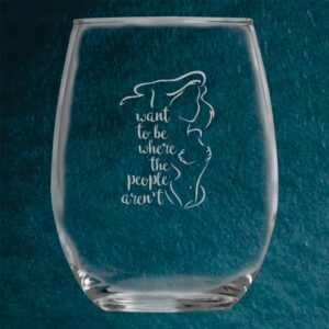 I Want to be Where the People Aren't Funny Mermaid Gift Birthday Present Anniversary Gifts Couples Handmade Mermaid Wine Glass Introvert Humor (15oz)