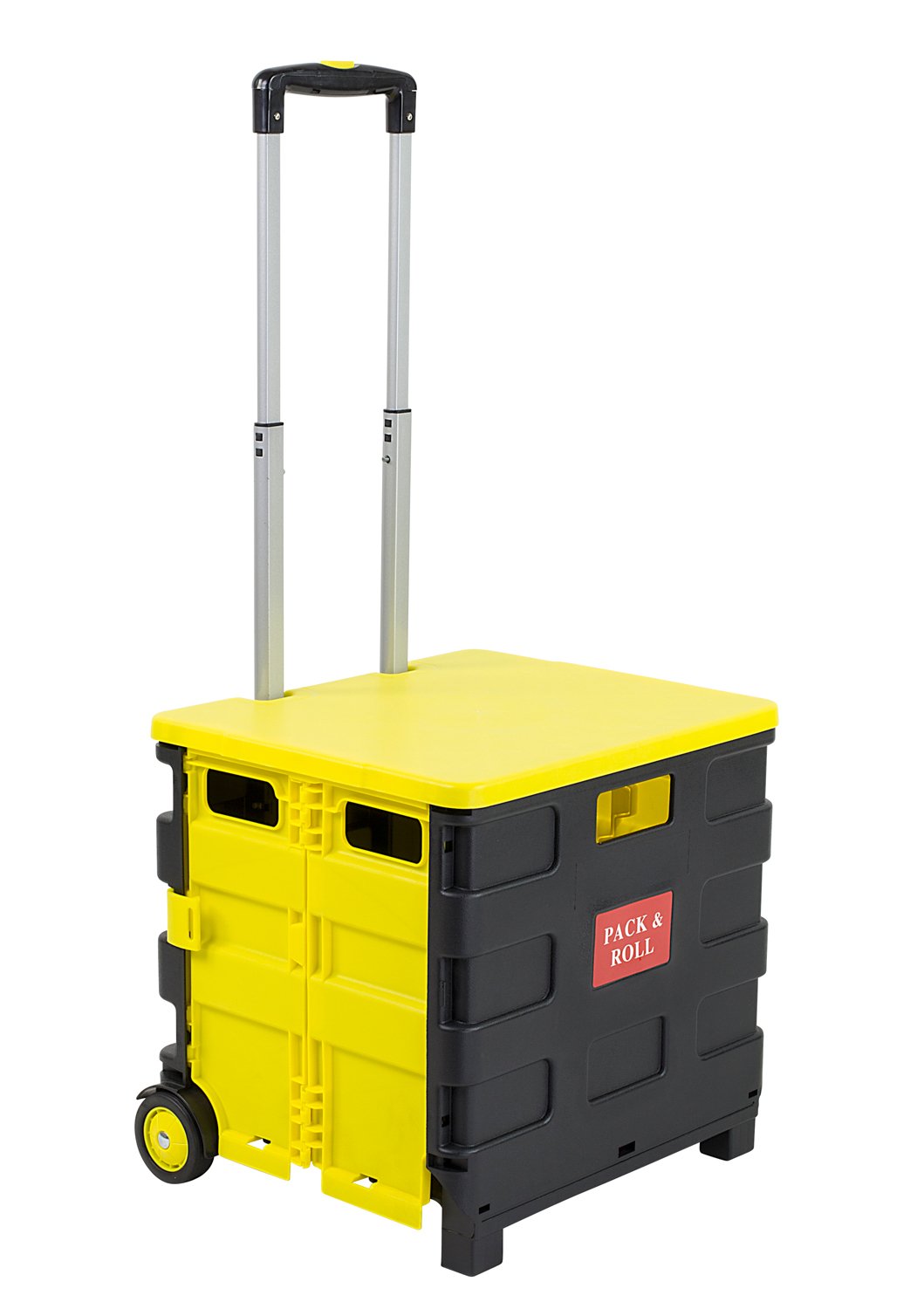 Mount-It! Rolling Utility Cart, Folding and Collapsible Hand Crate with Lid on Wheels, 55 lbs Capacity