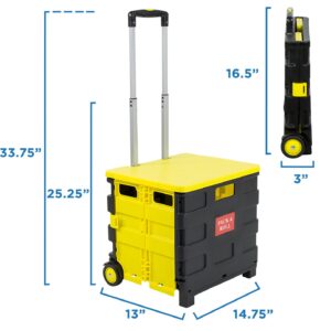 Mount-It! Rolling Utility Cart, Folding and Collapsible Hand Crate with Lid on Wheels, 55 lbs Capacity