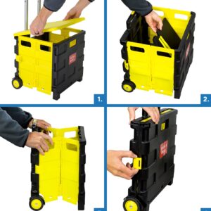 Mount-It! Rolling Utility Cart, Folding and Collapsible Hand Crate with Lid on Wheels, 55 lbs Capacity