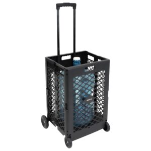 Mount-It! Mesh Rolling Utility Cart, Folding and Collapsible Hand Crate on Wheels, 55 Lbs Capacity