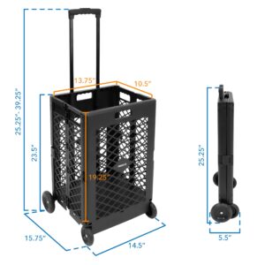 Mount-It! Mesh Rolling Utility Cart, Folding and Collapsible Hand Crate on Wheels, 55 Lbs Capacity
