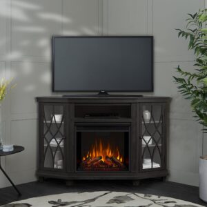 Lynette 56" Corner Electric Fireplace TV Stand in Gray by Real Flame