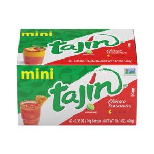 tajín clásico chile lime seasoning mini display 0.35 oz, 40 mini bottles (pack of 1)