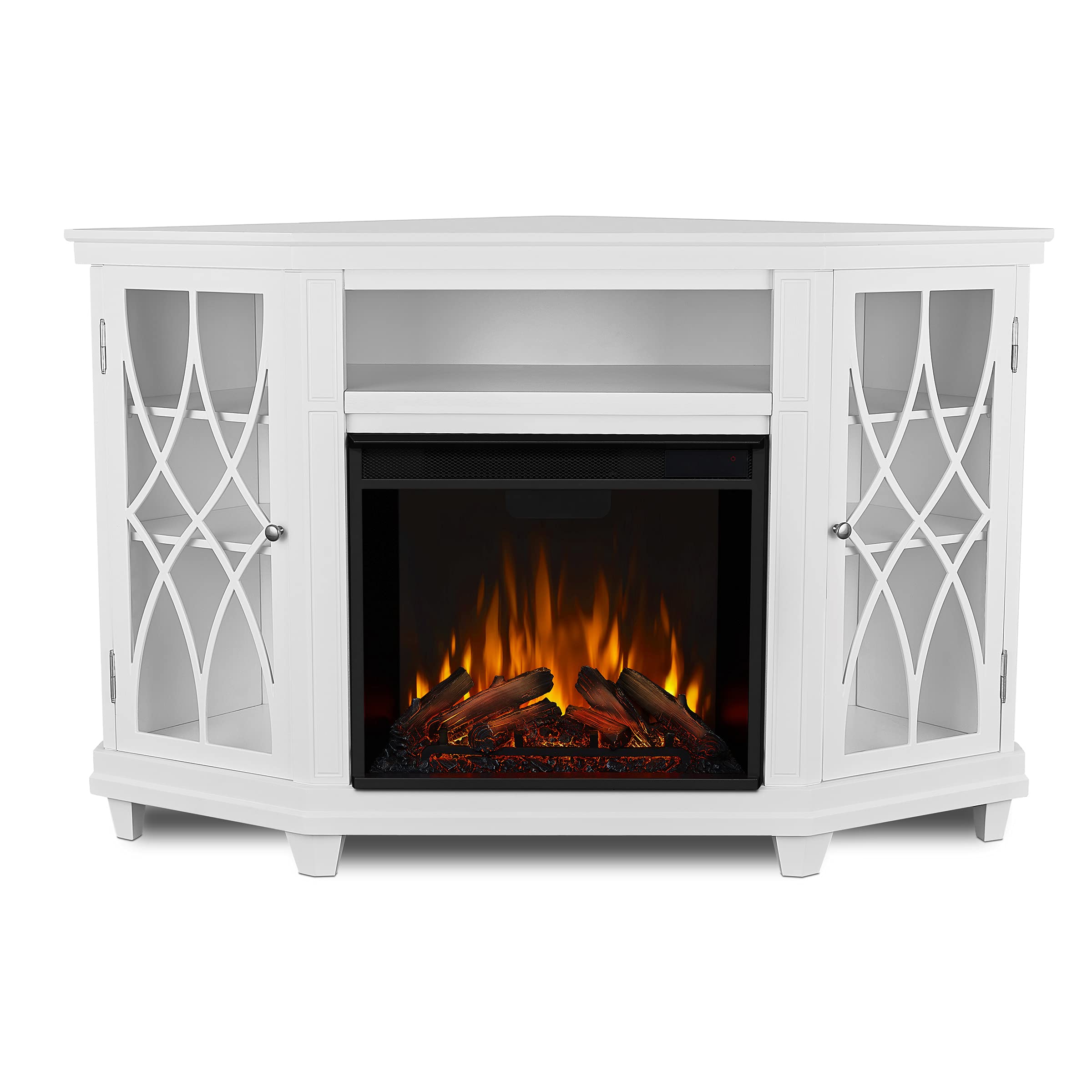 Lynette 56" Corner Electric Fireplace TV Stand in White by Real Flame