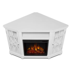 Lynette 56" Corner Electric Fireplace TV Stand in White by Real Flame