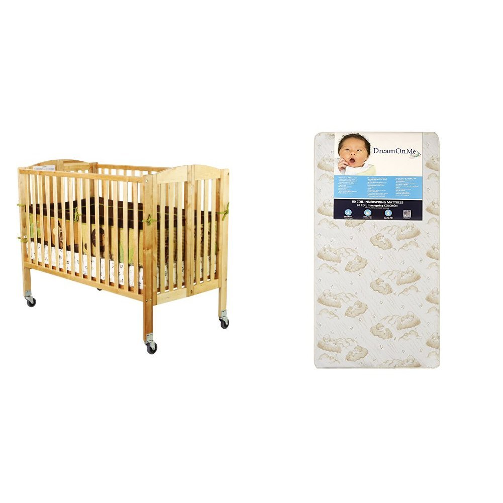 Dream On Me Folding Full Size Convenience Crib with Dream On Me Spring Crib and Toddler Bed Mattress, Twilight