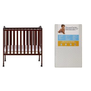 dream on me 2 in 1 lightweight folding portable stationary side crib with dream on me 3 portable crib mattress, white