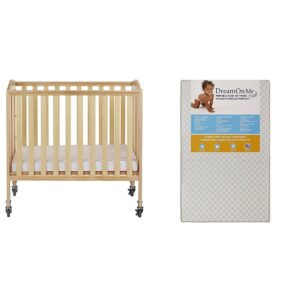 dream on me, 3-in-1 folding portable crib with dream on me 3 portable crib mattress, white