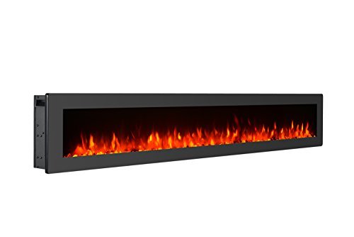 GMHome 60 Inches Wall Mounted Electric Fireplace Freestanding Heater Crystal Stone Flame Effect 9 Changeable Color Fireplace, with Remote, Metal Panel, 1500W, Black