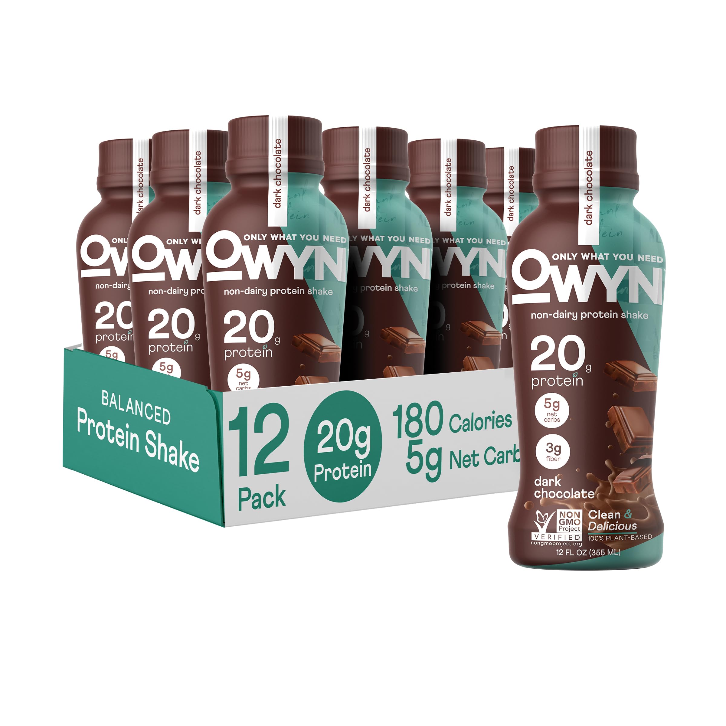 OWYN, Vegan Protein Shake, Dark Chocolate,12 Fl Oz (Pack of 12), 100-Percent Plant-Based, Dairy-Free, Gluten-Free, Soy-Free, Tree Nut-Free, Egg-Free, Allergy-Free, Vegetarian, Kosher …