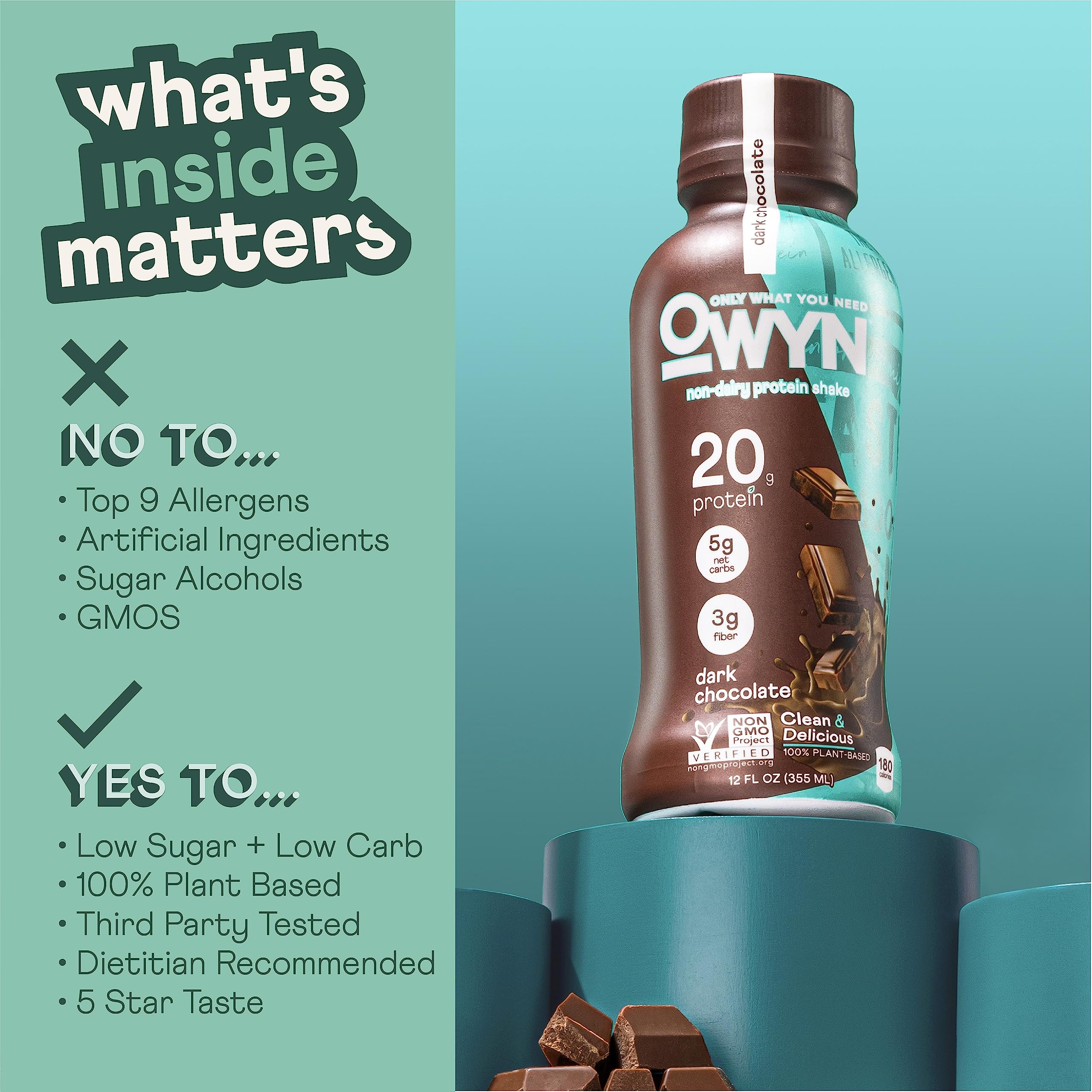 OWYN, Vegan Protein Shake, Dark Chocolate,12 Fl Oz (Pack of 12), 100-Percent Plant-Based, Dairy-Free, Gluten-Free, Soy-Free, Tree Nut-Free, Egg-Free, Allergy-Free, Vegetarian, Kosher …