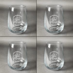 Lake House #2 Stemless Wine Glasses (Set of 4) (Personalized)