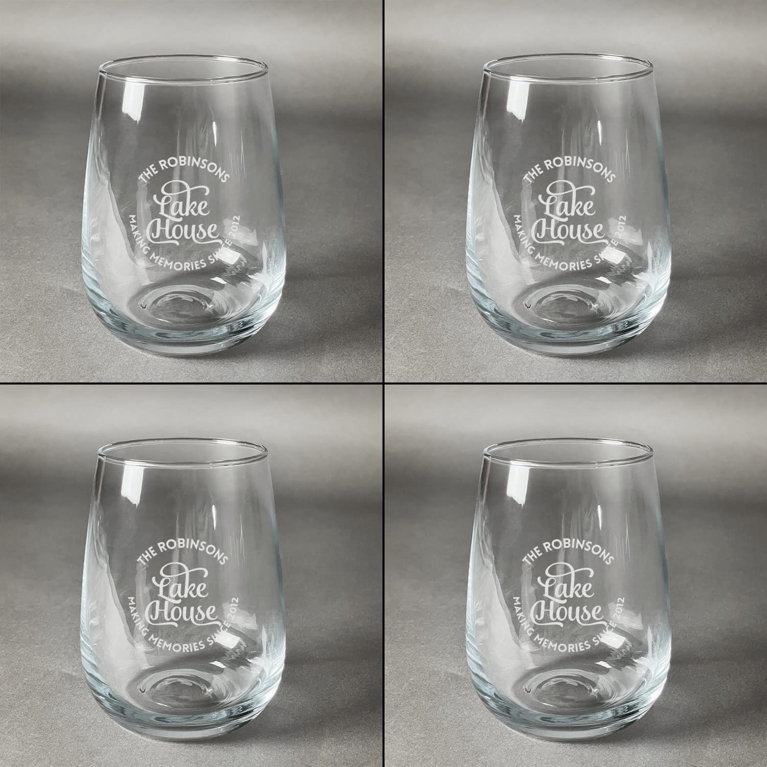 Lake House #2 Stemless Wine Glasses (Set of 4) (Personalized)