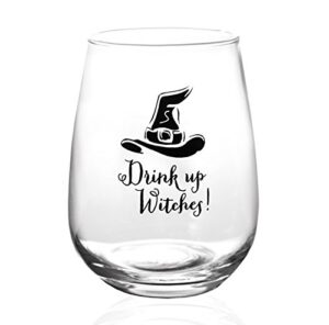 barconic drink up witches halloween stemless wine glass (17oz)