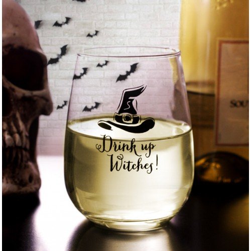 BARCONIC Drink Up Witches Halloween Stemless Wine Glass (17oz)