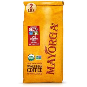 mayorga decaf dark roast coffee 2lb bag café swiss water decaffeinated cubano roast coffee - 100% arabica whole coffee beans - smoothest organic coffee - specialty grade, non-gmo, direct trade