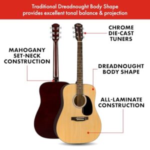 Squier by Fender Acoustic Guitar, with 2-Year Warranty, Dreadnought with Maple Fingerboard, Glossed Natural Finish, Mahogany Back and Side, Mahogany Neck, SA-150 Model